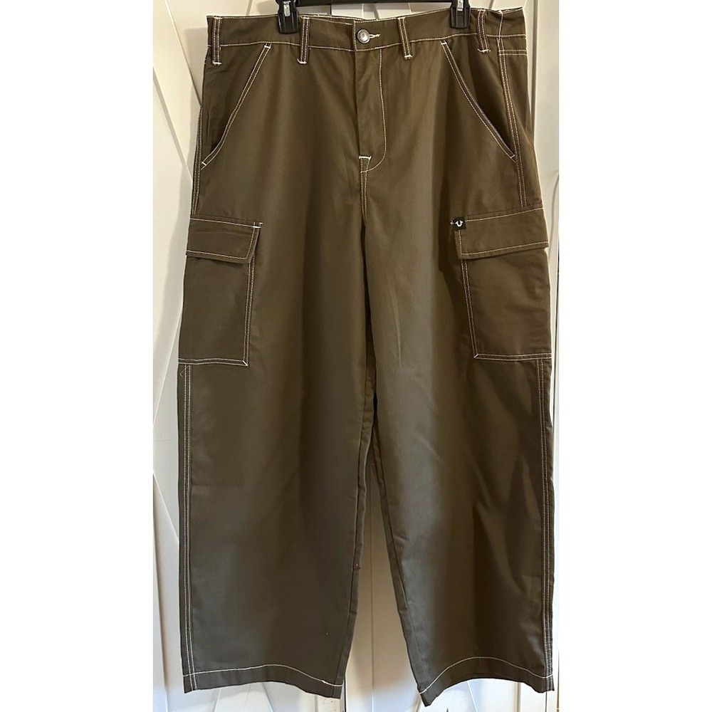 True Religion Men's Brown Cargo Pants 36 Regular Cotton Twill Straight Leg